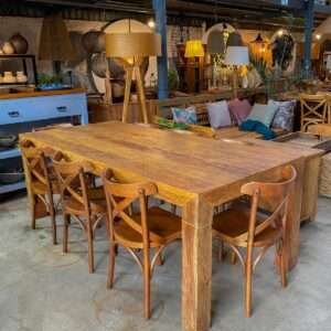 MESA RUSTICA DE JANTAR MADEIRA PEROBA ROSA – 6 ou 8 LUGARES – RETANGULAR