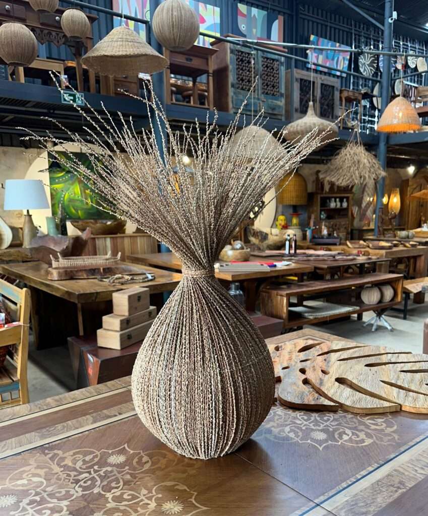 Luminária Abajur de Fibra Natural de Mesa Feita a Mão