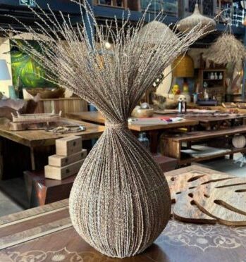 Luminária Abajur de Fibra Natural de Mesa Feita a Mão