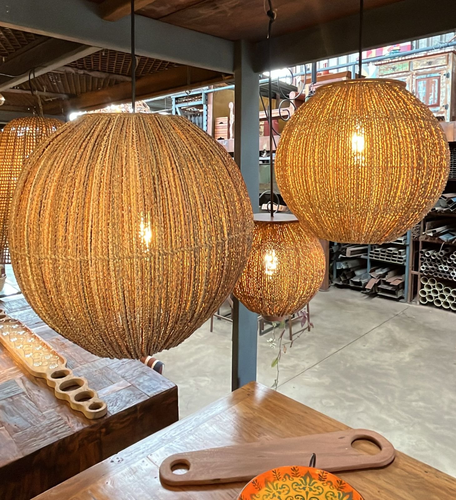 Luminaria_Pendente_redonda - Móveis Rústicos em Jundiaí | Depósito Moringa LUMINÁRIA PENDENTE EM FIBRA DE AÇAÍ